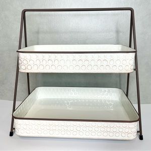 Better Homes & Gardens Farmhouse Rectangle 2-Tier Metal Serving Tray Stand